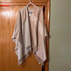SOIA & KYO Mirel Woven Colorblock Neutral Blush-Toned Fringe Scarfigan Shawl